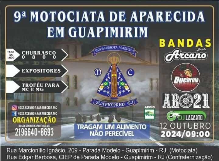 Uma grande evento em Guapimirim da padroeira Nossa Senhora Aparecida em Guapimirim.